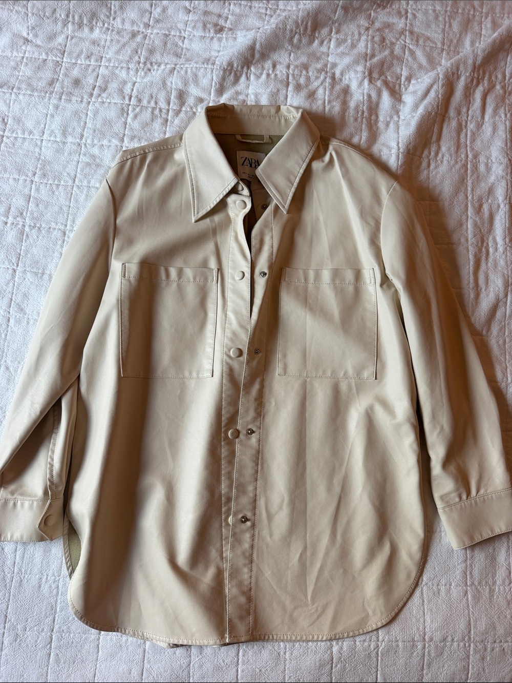 Zara Cream-Beige Leather-Effect Shirt Jacket